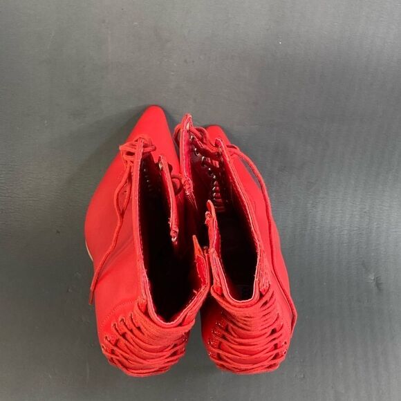 Steve Madden Red Allnight Leather Laced Stiletto Heel Booties womens size 6 new - Picture 8 of 10